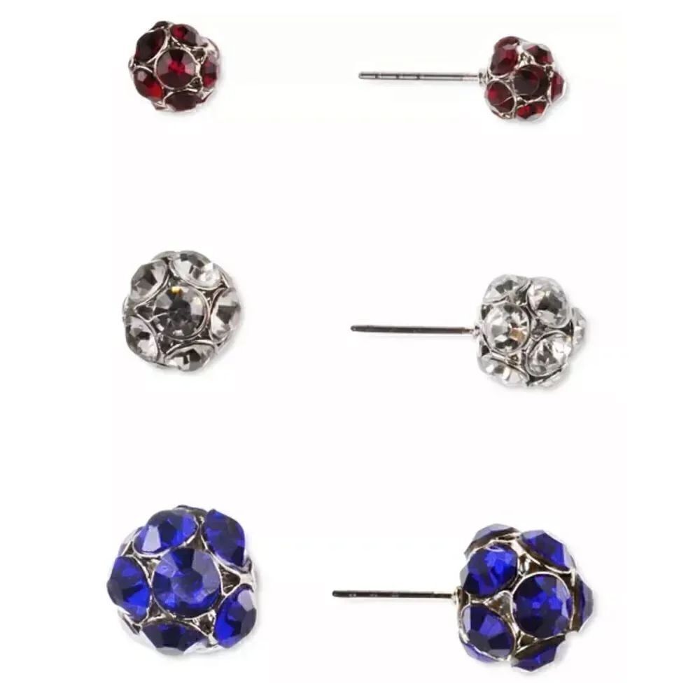 Charter Club Holiday Lane 3 Piece Red White Blue Pavé-Fireball Stud Earrings New